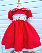 DREAM 0-8 years BABY GIRLS Red Xmas traditional Spanish  smocked lined  dress