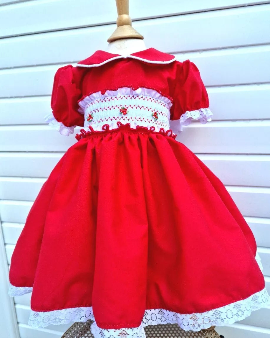 DREAM 0-8 years BABY GIRLS Red Xmas traditional Spanish  smocked lined  dress