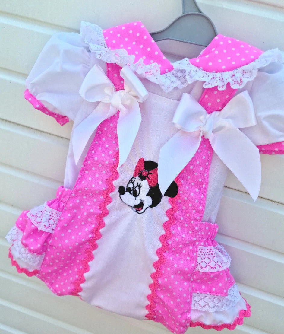 DREAM 0-6 years BABY GIRLSMINNE MOUSE BLOUSE AND FRILLY BUM ROMPER RED OR PINK