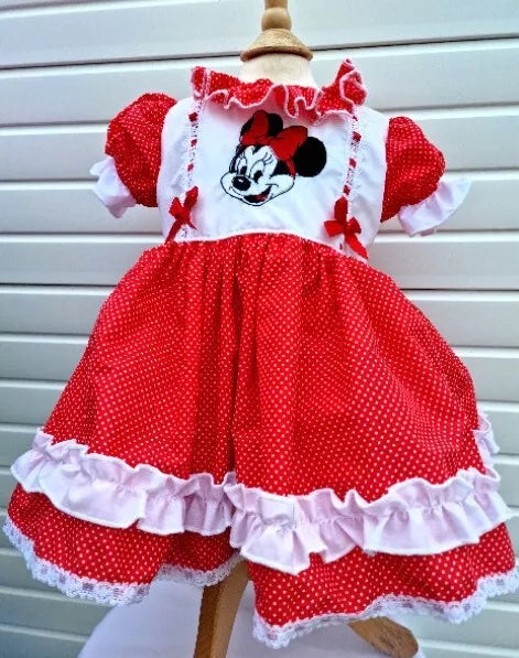 DREAM 0-8 years BABY GIRLS Minnie mouse embroidered spot traditional lined dress