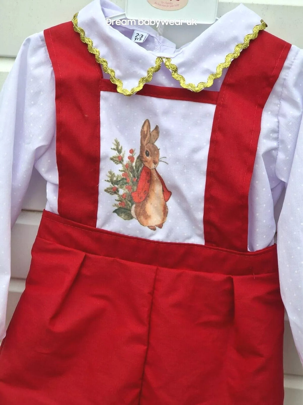 DREAM 0-5 years  BABY BOYS Red white  Peter rabbit Romany shirt  dungarees