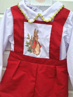 DREAM 0-5 years  BABY BOYS Red white  Peter rabbit Romany shirt  dungarees