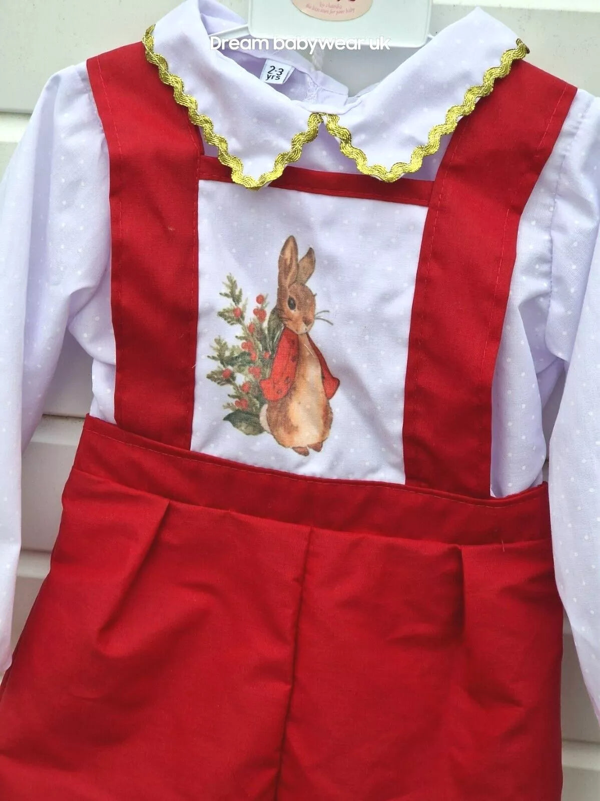 DREAM 0-5 years  BABY BOYS Red white  Peter rabbit Romany shirt  dungarees