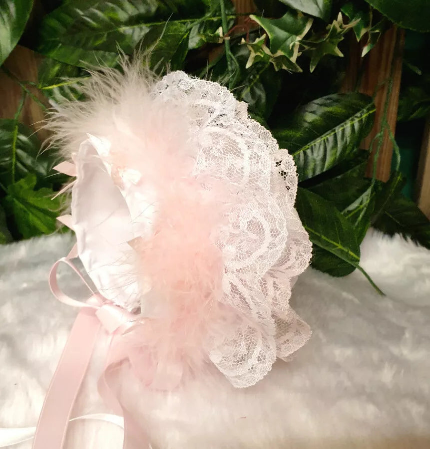 DREAM 0-3 year baby girl frilly bonnet pink white gold red peach or reborn dolls