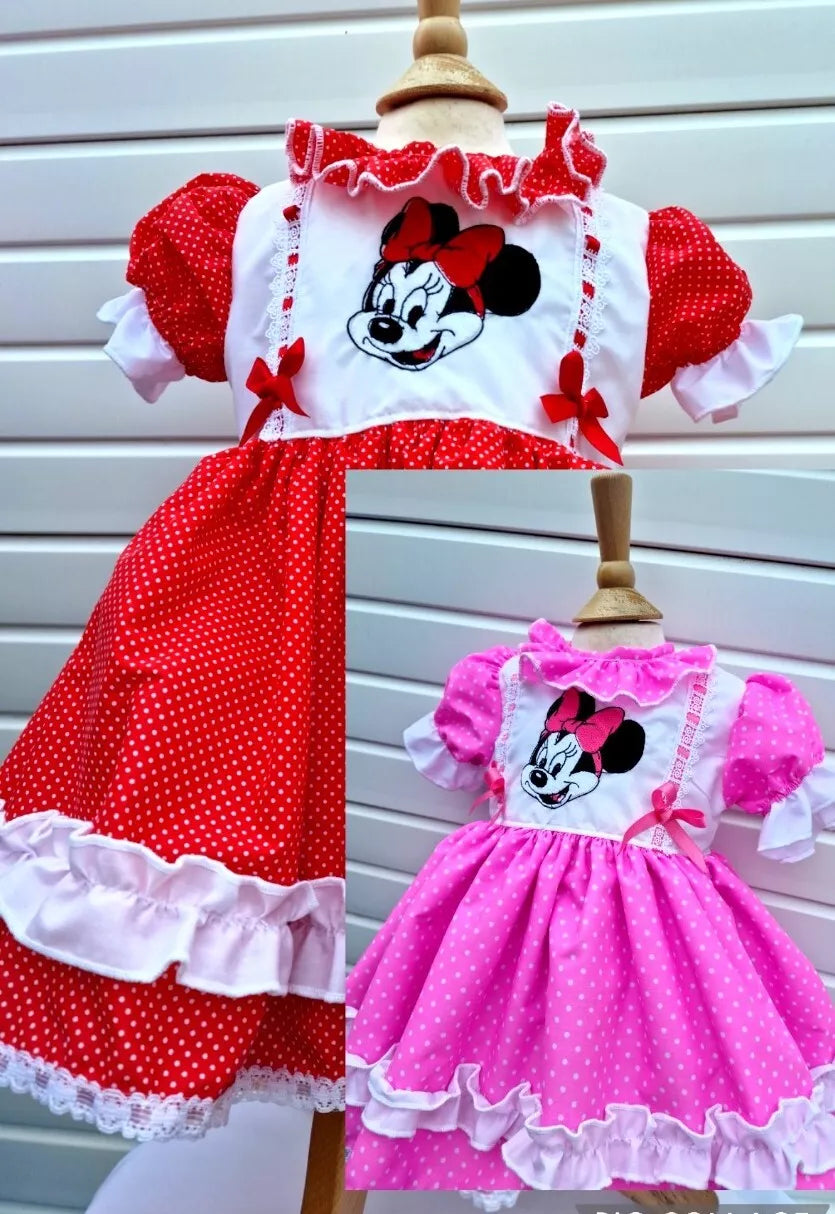 DREAM 0-8 years BABY GIRLS Minnie mouse embroidered spot traditional lined dress