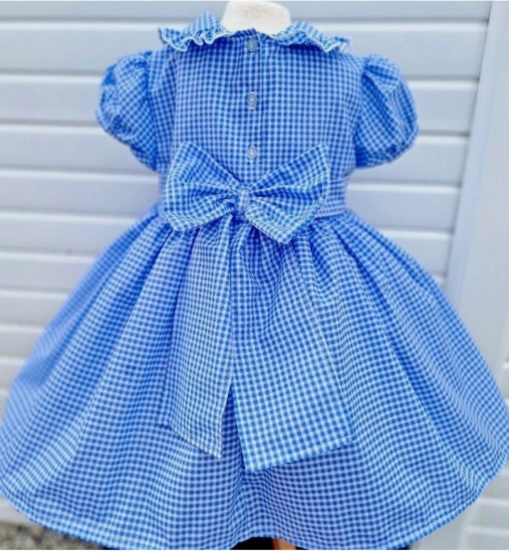 Amy gingham school uniform lined dress with bow back belt 6 colours 0-10 years