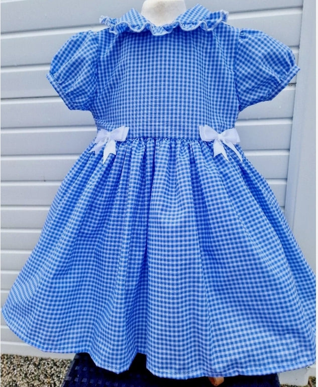 Amy gingham school uniform lined dress with bow back belt 6 colours 0-10 years