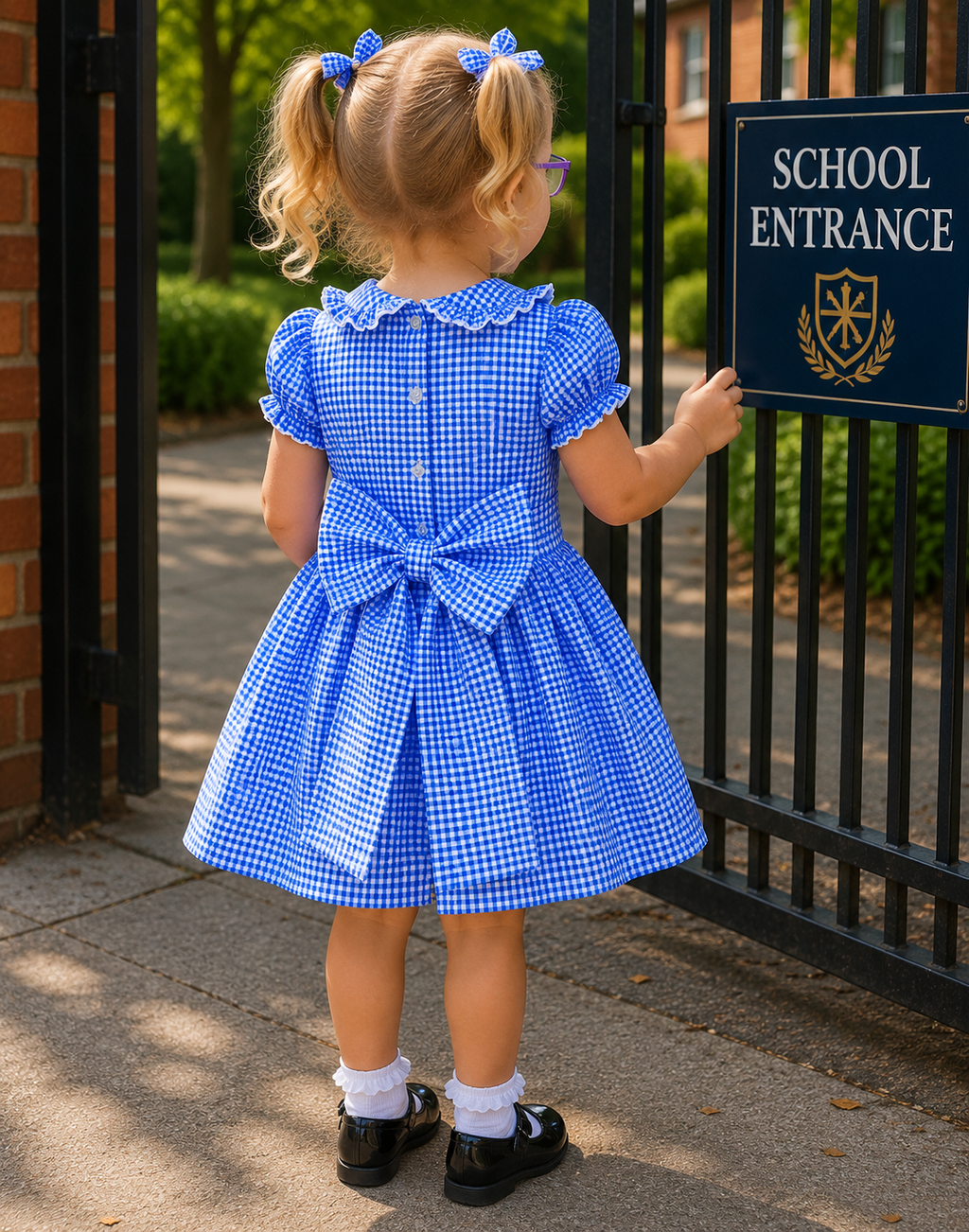 Amy gingham school uniform lined dress with bow back belt 6 colours 0-10 years