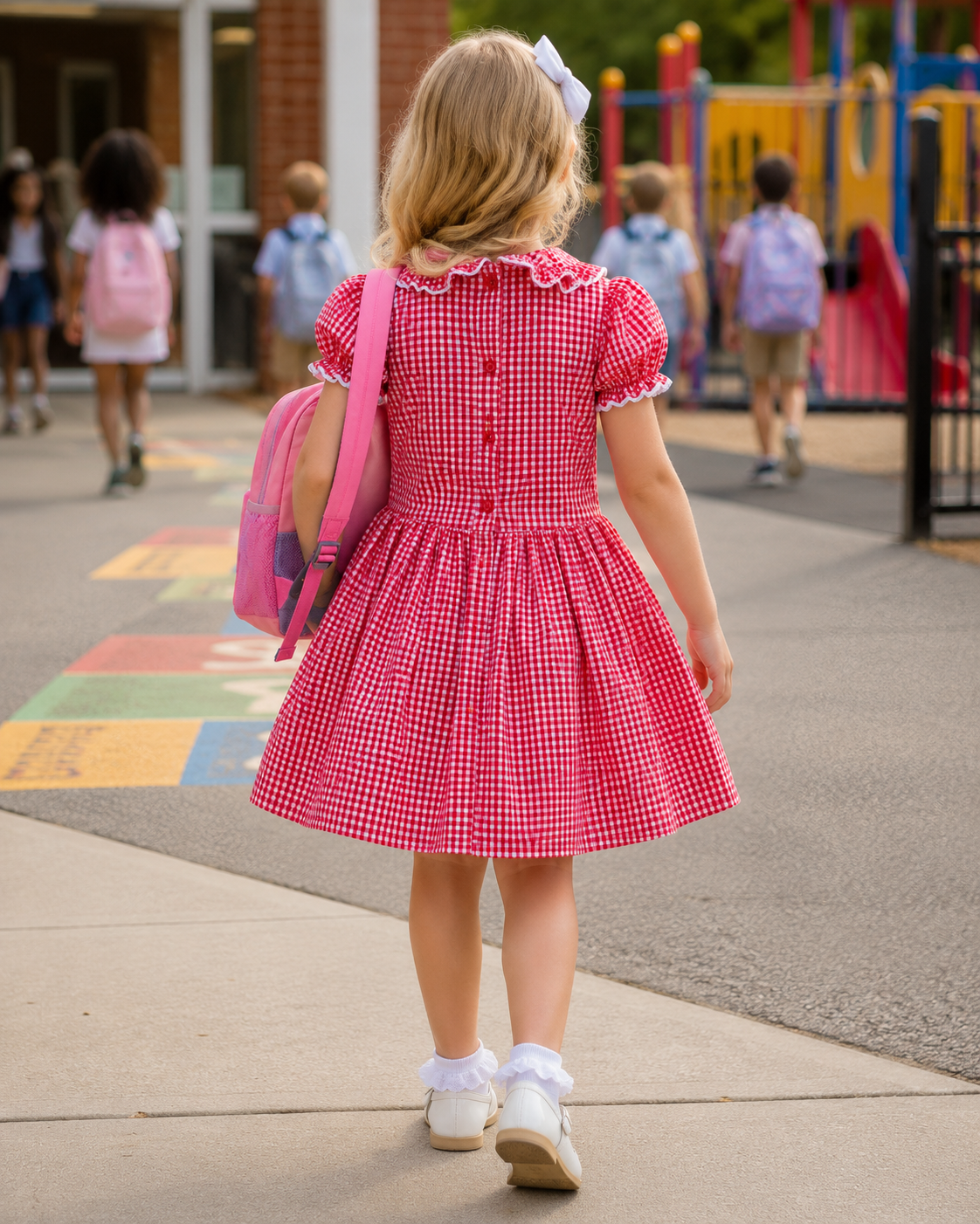 Delph drop waist gingham school uniform lined dress 6 colours 0-10 years