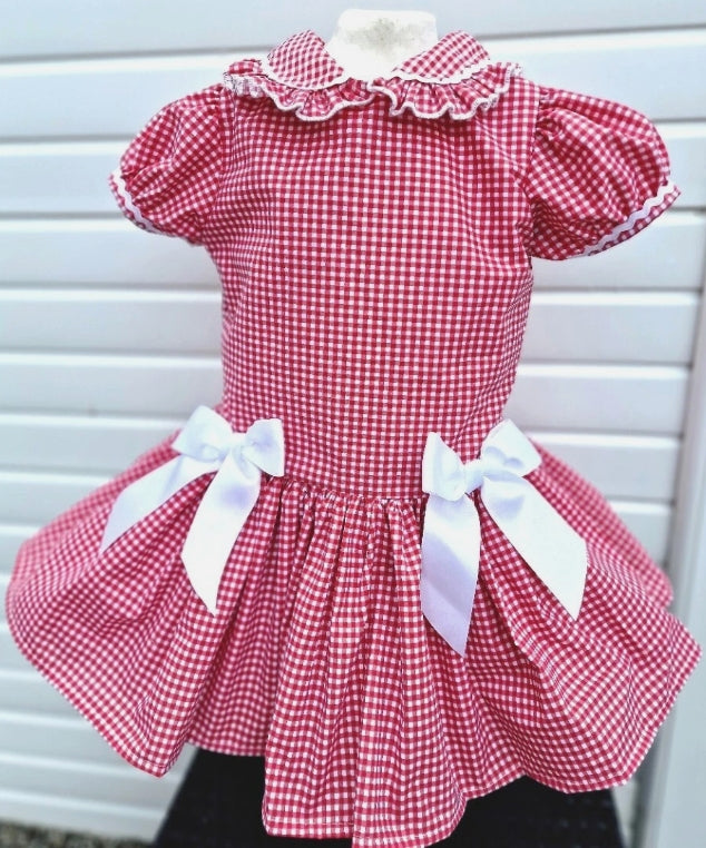 Delph drop waist gingham school uniform lined dress 6 colours 0-10 years