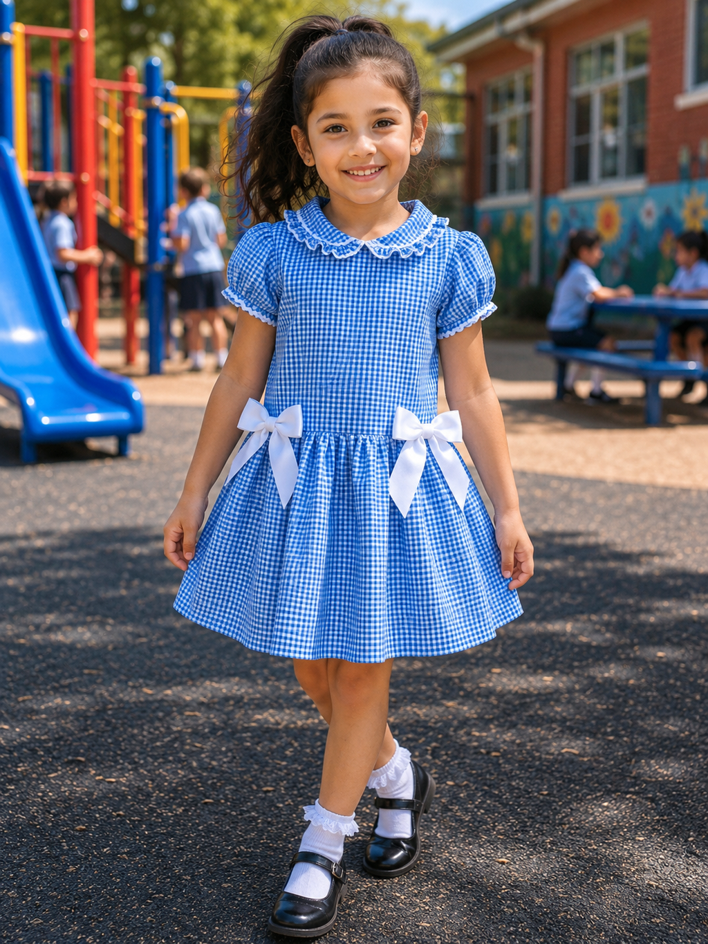 Delph drop waist gingham school uniform lined dress 6 colours 0-10 years