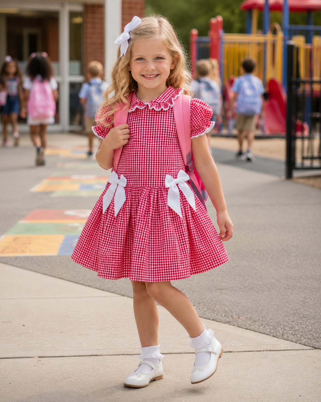 Delph drop waist gingham school uniform lined dress 6 colours 0-10 years