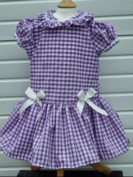 Delph drop waist gingham school uniform lined dress 6 colours 0-10 years
