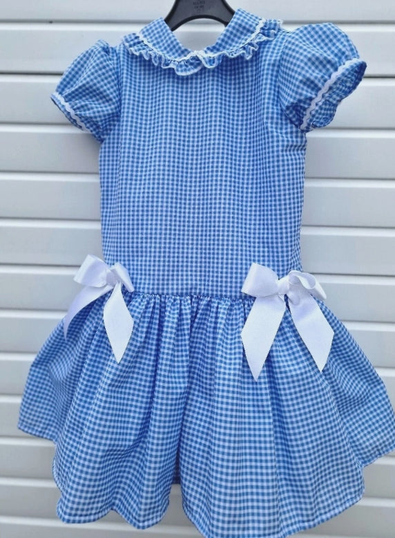 Delph drop waist gingham school uniform lined dress 6 colours 0-10 years
