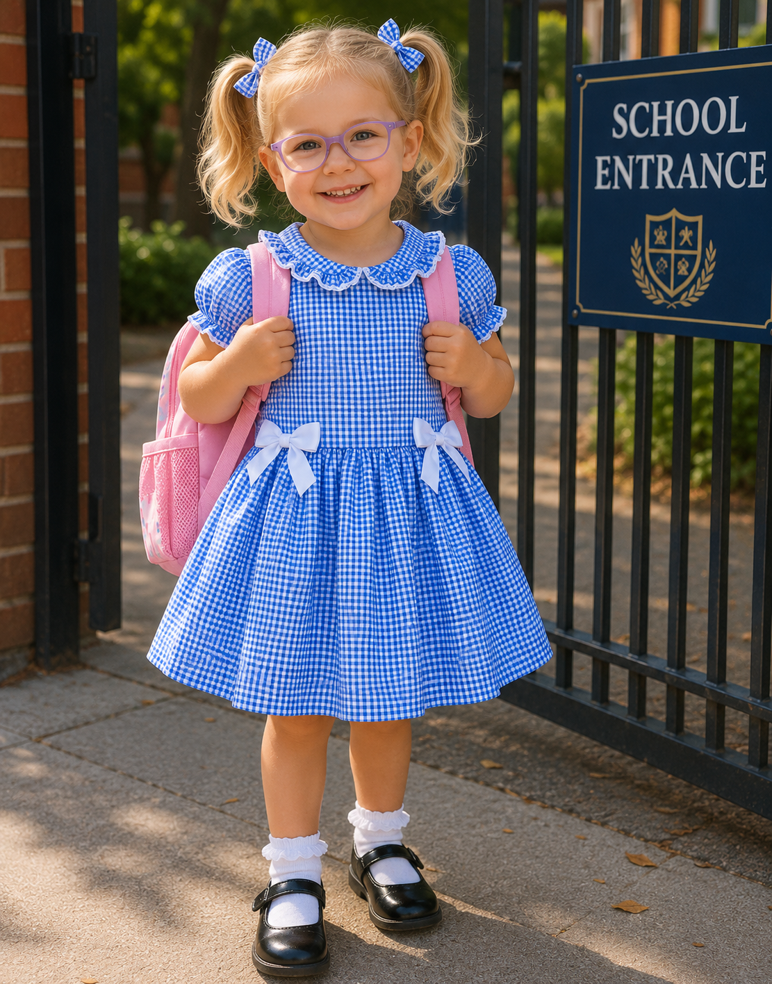 Amy gingham school uniform lined dress with bow back belt 6 colours 0-10 years