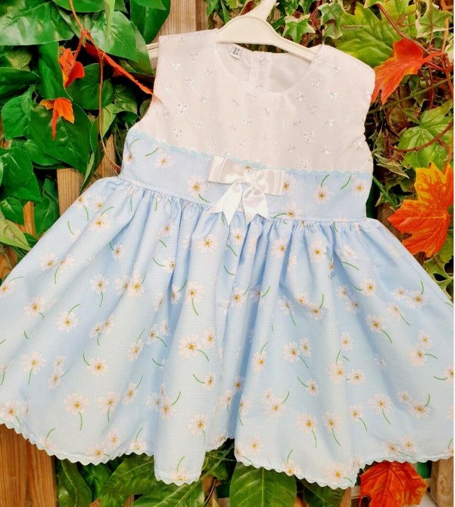 SALE 12-18 months  traditional sleeveless broderie sky blue print dress