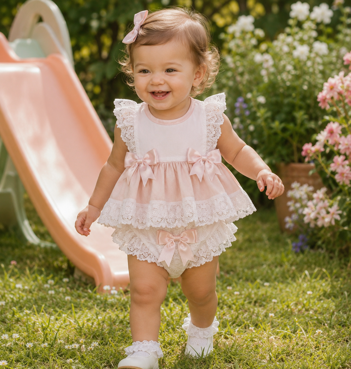 DREAM 0-5 YEARS BABY SUMMER BOWS TOP AND  KNICKERS SET 6 COLOURS