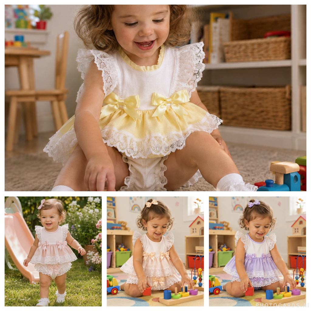DREAM 0-5 YEARS BABY SUMMER BOWS TOP AND  KNICKERS SET 6 COLOURS