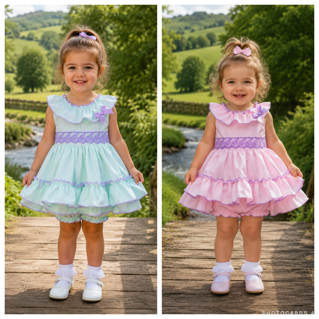 DREAM 0-8 YEARS baby girls  Spanish tie belt long top and full frilled knickers