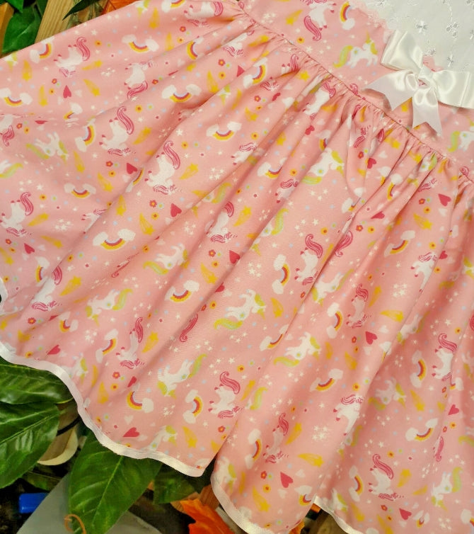 SALE 6-12 months white pink unicorns traditional lined  dress