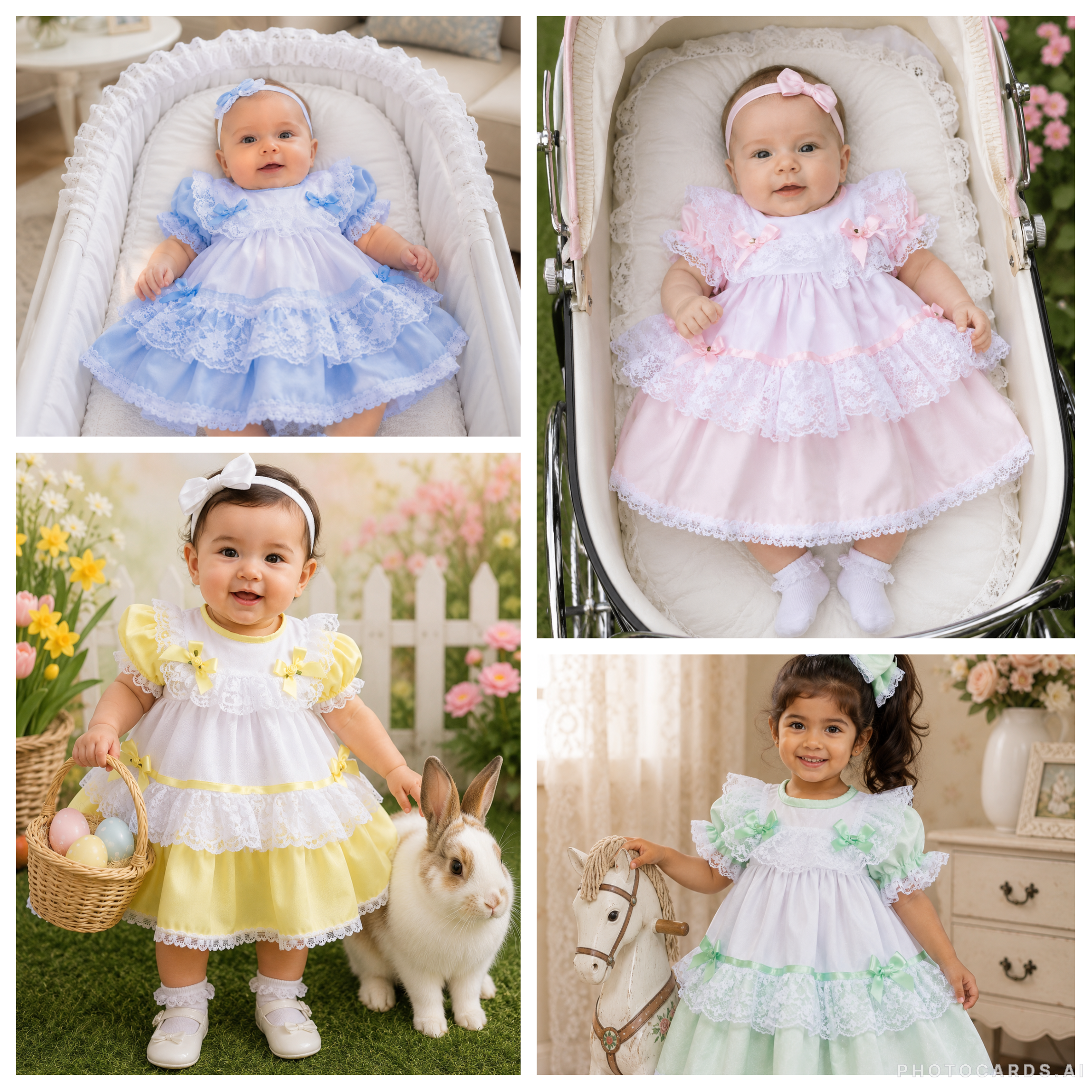 Vintage traditional frilly netted  dress 8 colours 0-5 years