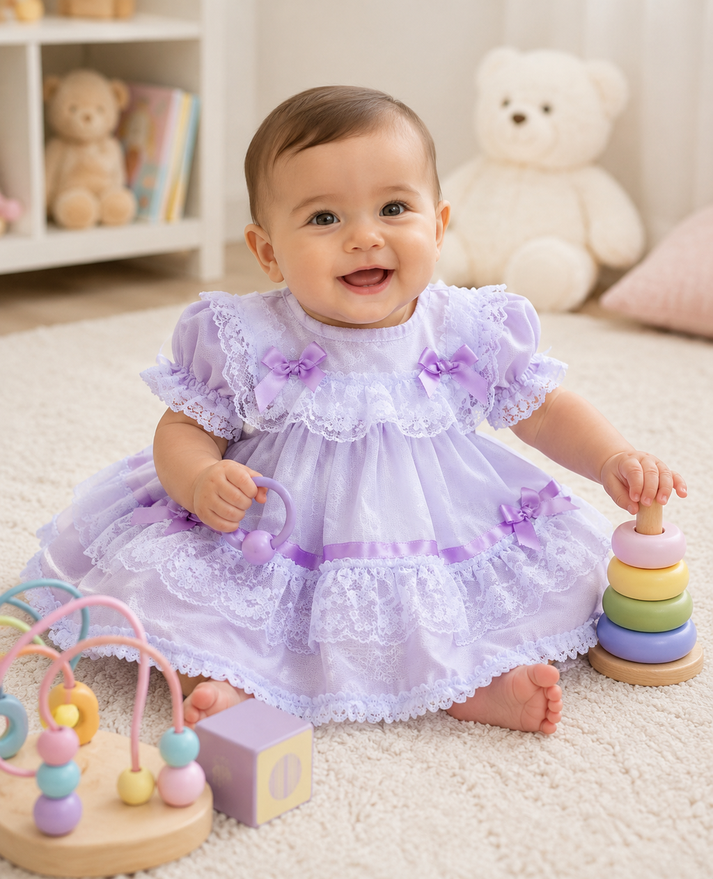 Vintage traditional frilly netted  dress 8 colours 0-5 years