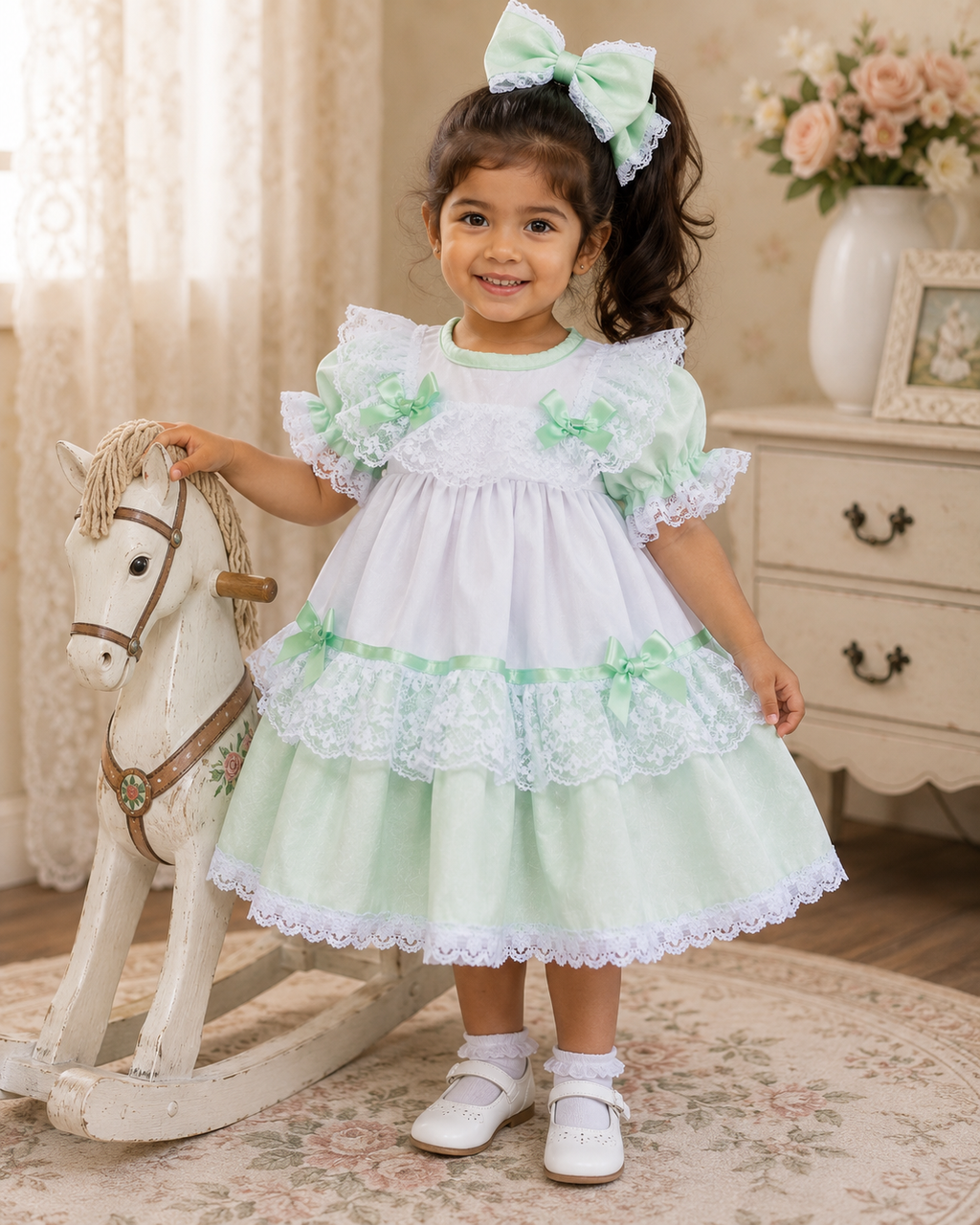 Vintage traditional frilly netted  dress 8 colours 0-5 years