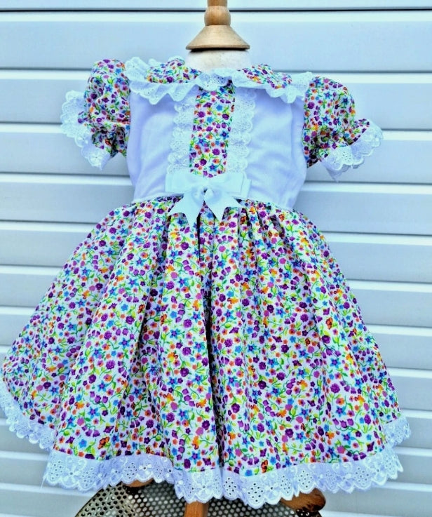 SALE 6-12 months multi print trditional vintage dress