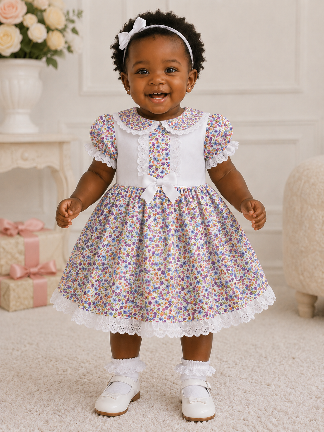 SALE 6-12 months multi print trditional vintage dress